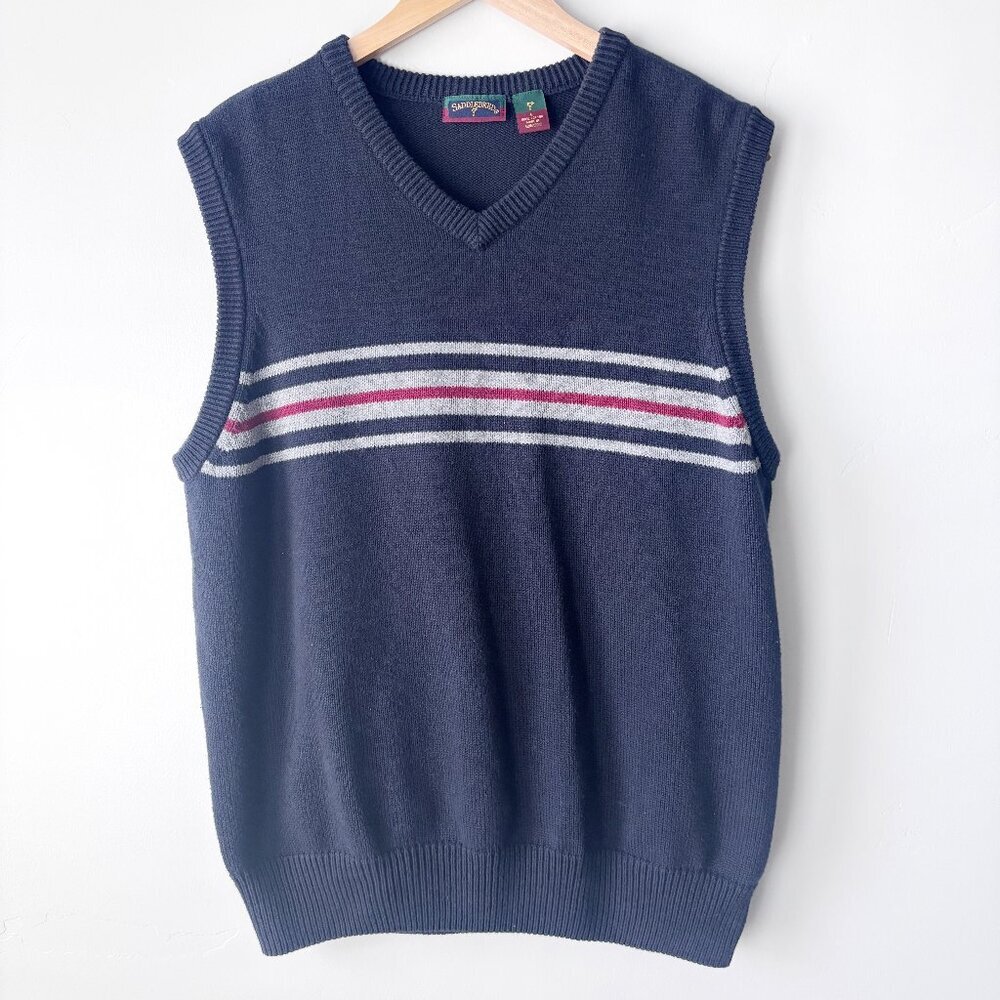 Vintage Sweater Vest One Stripe Large Sleeveless Grandpa Heritage Style 90s